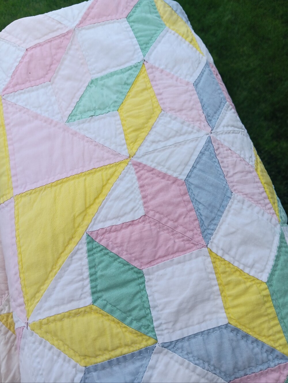 Antique Handstitched Pastel Patchwork Quilt - Picture 5 of 13